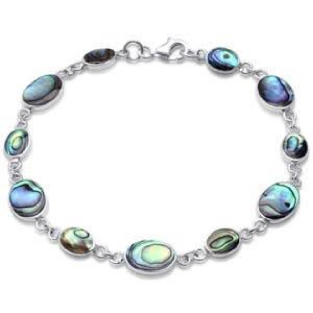Sterling Silver Oval & Round Abalone Bracelet